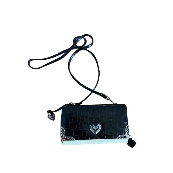 Unbranded Black Croc & Bamboo Embossed Crossbody Wallet Clutch Organizer - Picture 1 of 10